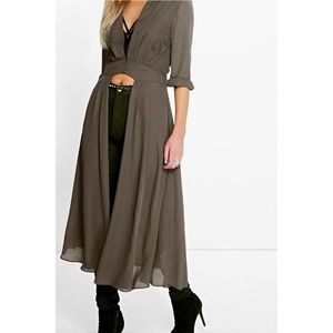 Olive Green Shirley Plunge Neck Split Maxi
